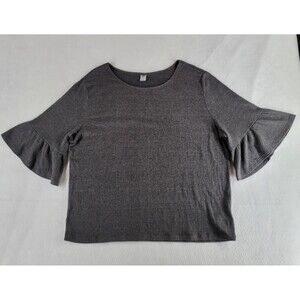 Old Navy Grey Popcorn Waffle Knit Top XL Bell Sleeve Tiered Flare Soft Textured